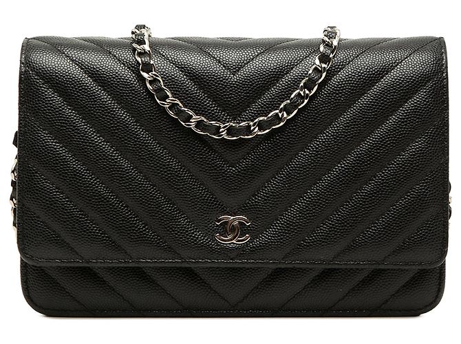 Borsa a tracolla Chanel CC Chevron Caviar Wallet On Chain Nera Nero