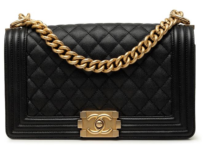 Borsa a tracolla Chanel Boy Flap Quilted Caviar Old Medium Nera Nero