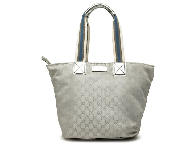 Bolso Tote Gucci GG Canvas Web Plateado Plata