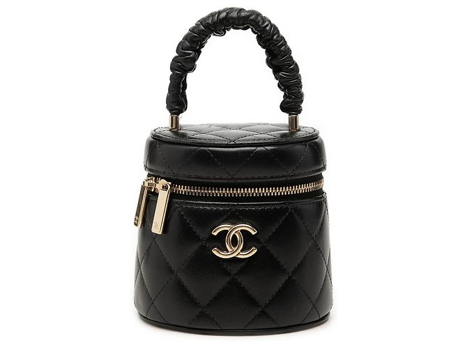Black Chanel Mini Quilted Lambskin Ruched Handle Vanity Case