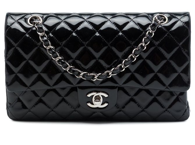 Bolso de hombro Chanel Medium Classic Double Flap de charol negro