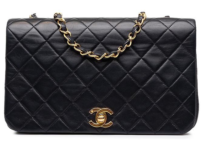 Borsa a tracolla Chanel CC Quilted Lambskin Full Single Flap Nera Nero