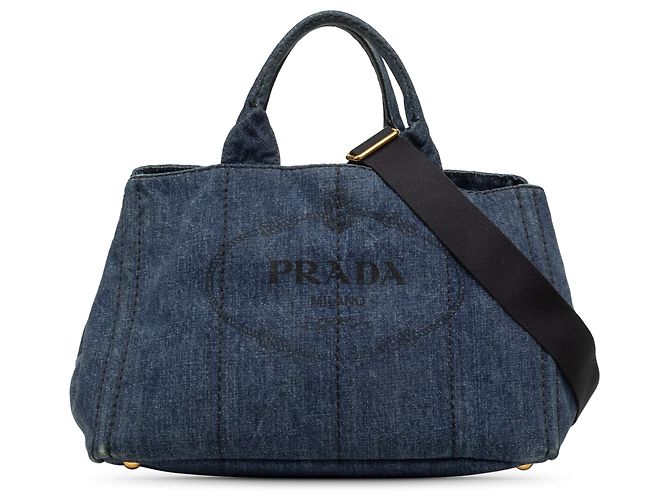 Tote Sac cabas Prada Denim Canapa Logo Bleu