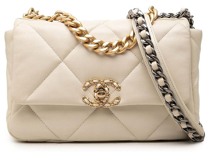 Bolsa Chanel 19 Flap Medium em pele de cordeiro castanha Marrom