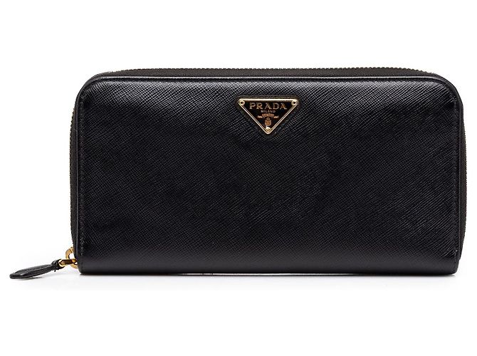Black Prada Saffiano Zip Around Travel Wallet Long Wallets