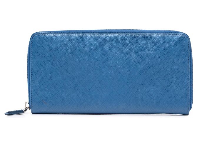 Blue Prada Saffiano Zip Around Travel Organizer Wallet Long Wallets
