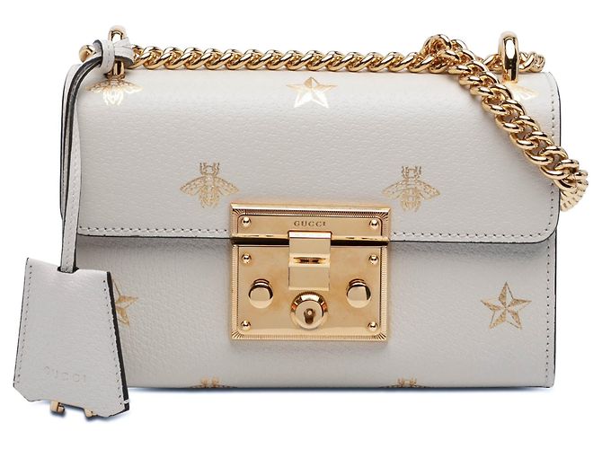 Borsa a tracolla Gucci Small Leather Bee Star Padlock bianca Bianco