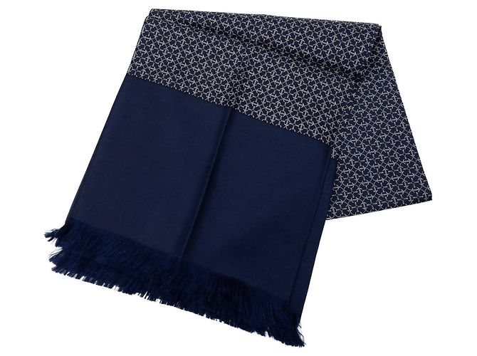 Sciarpa in seta con frange geometrica blu Hermès 140 Scarves
