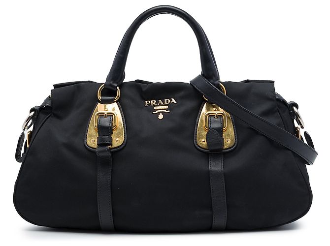 Bolsa Satchel Prada em Tessuto com acabamento em couro de bezerro macio preto