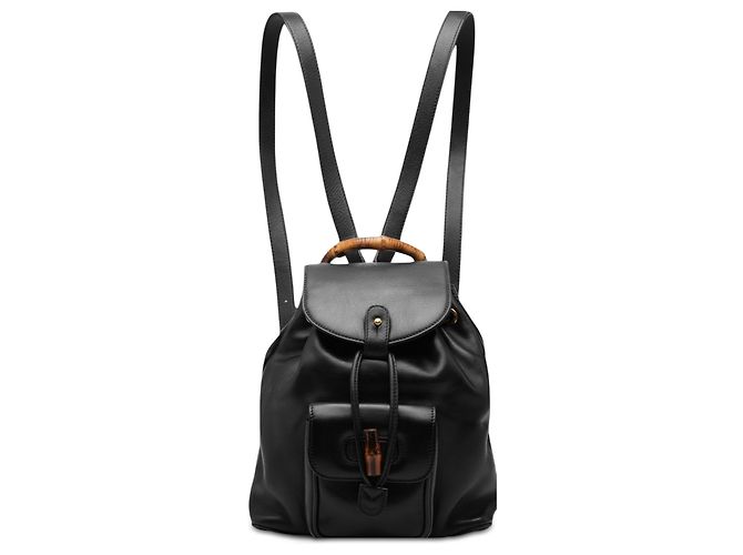 Bamboo Mini mochila Gucci em couro de bezerro preto com cordão e bambu