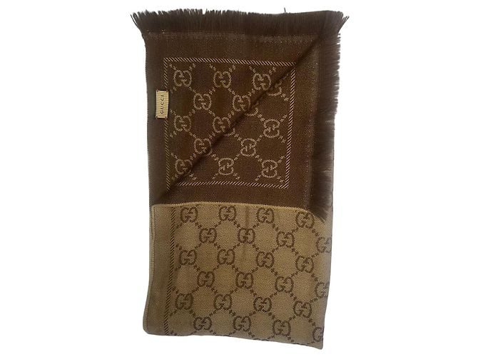Gucci Sciarpa GG Supreme Lana Marrone