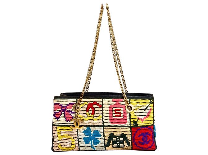 Bolso Tote Chanel Medium Needlepoint Patchwork Precious Symbols Multicolor Dorado