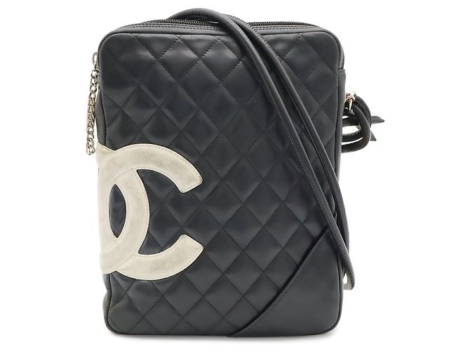 Borsa a spalla pochette media CHANEL Cambon Line Coco Mark Nero Bianco