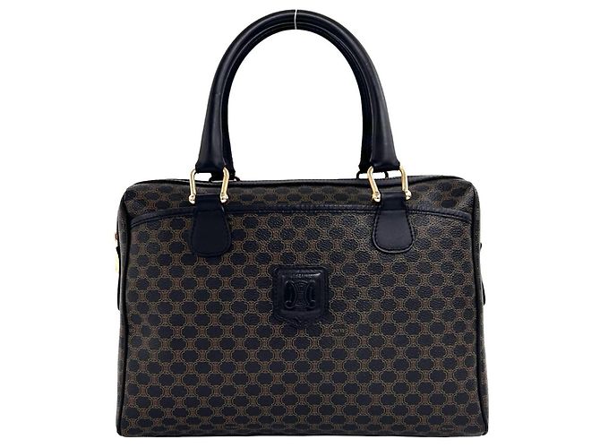 Céline CELINE Vintage Macadam Blazon Pattern Handbag Brown Black