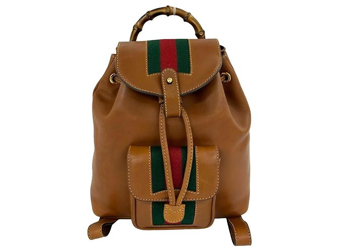Bamboo Zaino Gucci Vintage Sherry Line in pelle e bambù