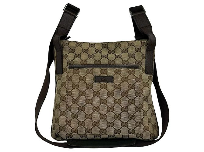 Mini Bolsa de Ombro Gucci em Lona e Couro Marrom