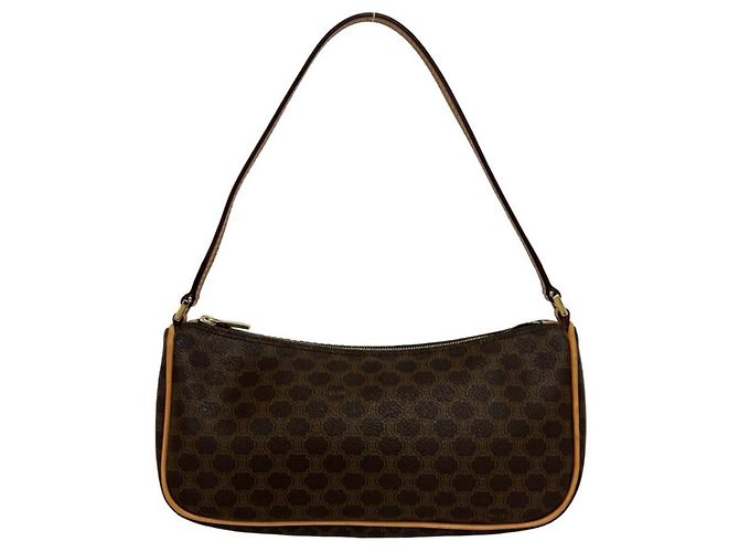 Céline Celine Macadam Blazon Triomphe Pattern Leather Mini Shoulder Bag Marrom