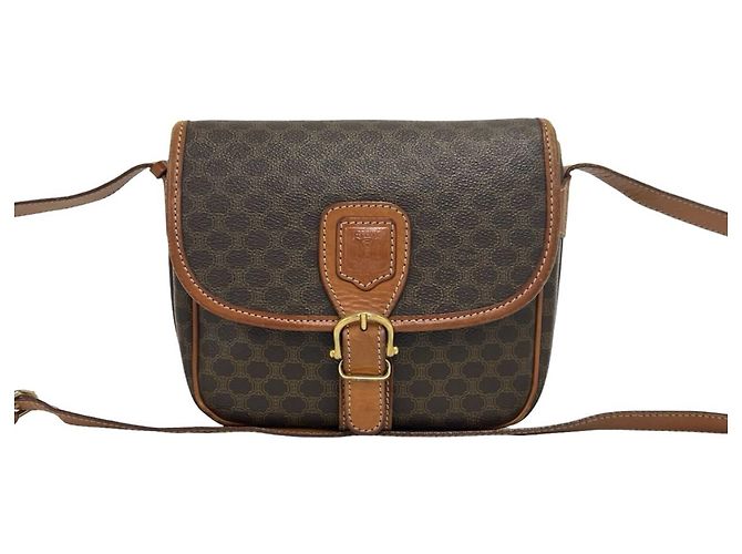 Céline Sac à épaule CELINE Vintage Macadam Blazon Pattern Triomphe Logo Marron