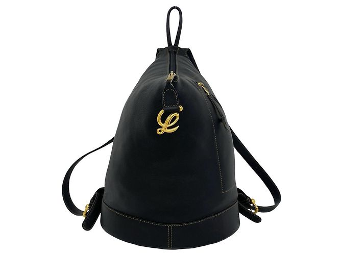 Loewe Vintage Anton Anagram Logo Leather Backpack Black
