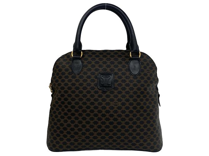 Céline Celine Vintage Macadam Blazon Pattern Handbag Brown Black