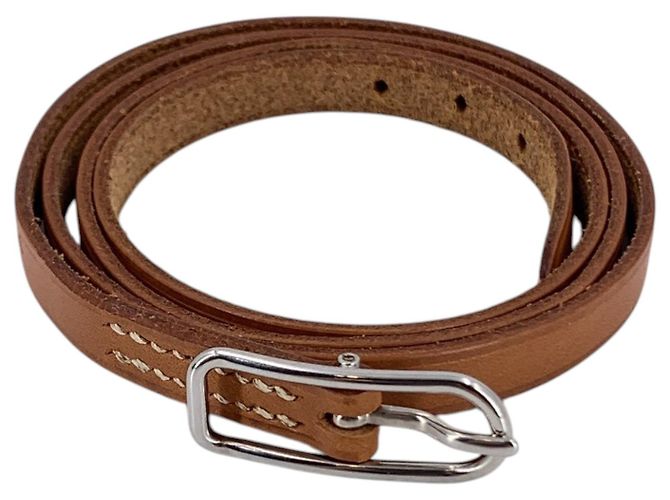 Hermès Pulsera Hermes Hapi Triple Tour de cuero Tan M Brown/Silver Leather Beige