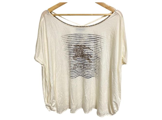 Top acampanado de algodón con estampado de logo Burberry Blue Label Beige