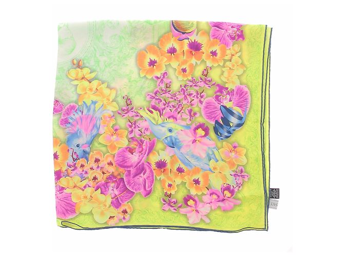 Lenço Versace de seda rosa e verde 90 cm