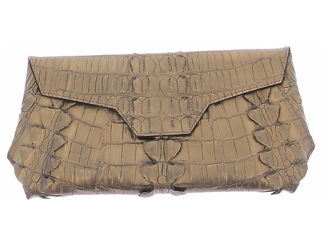 Autre Marque Clutch em couro bronze Dourado