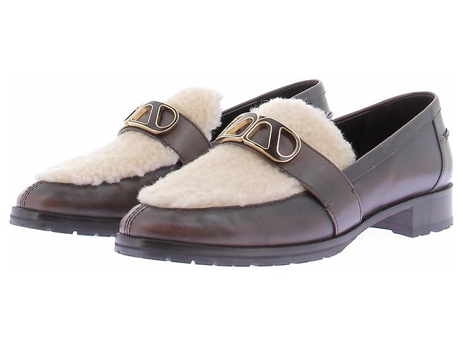 Autre Marque Mocassins shearling et cuir verni Brown