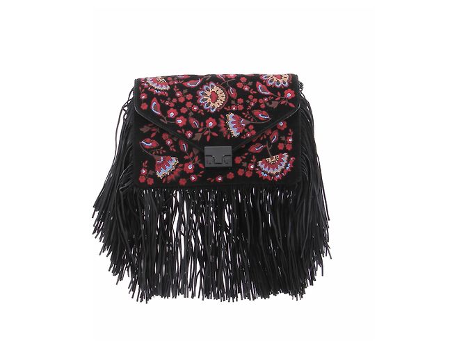 Loeffler Randall Sac à main Randall en daim brodé à franges Noir