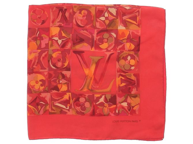 Pañuelo Louis Vuitton de seda rojo 90x90 cm Roja
