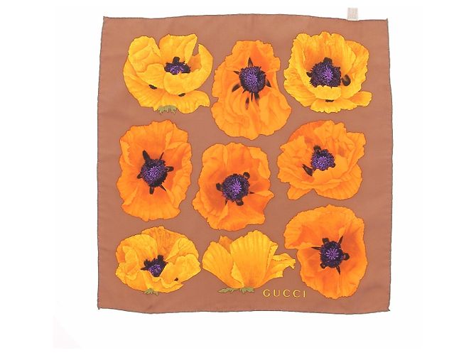 Gucci Lenço quadrado castanho com flores Marrom