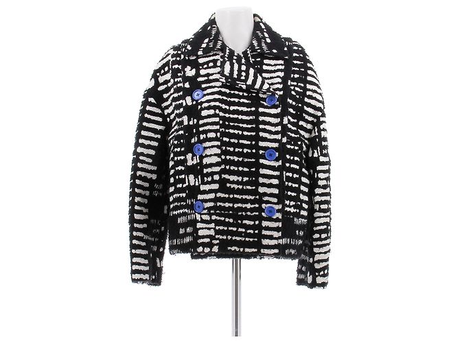Proenza Schouler Giacca bianca e nera con bottoni blu Nero