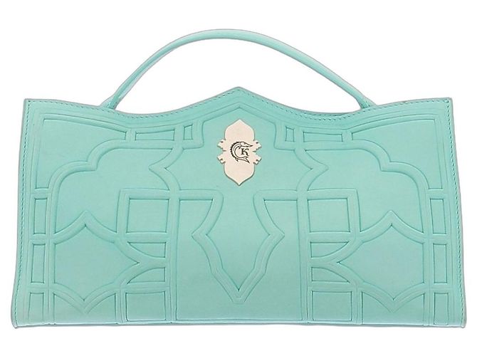 Autre Marque Bolsa de mão em couro turquesa