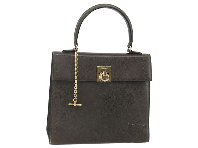 Céline CELINE Bolsa de mão em couro cáqui e dourado