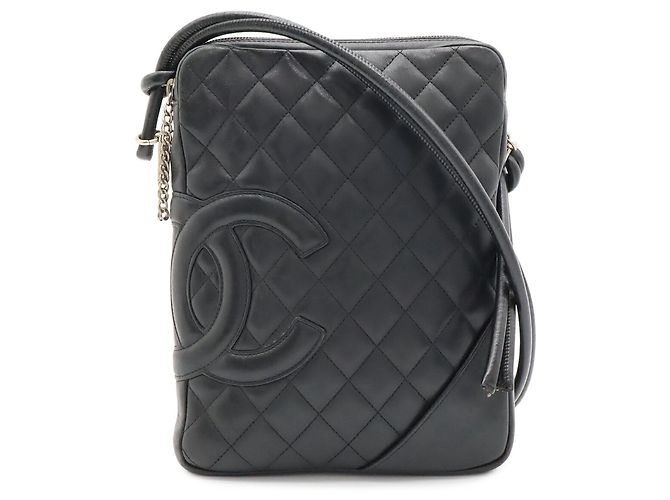 Bolsa de Ombro Chanel Cambon Line Coco Mark Medium Pochette Preto Branco