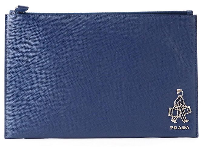 Pochette Prada en cuir Saffiano Bleu