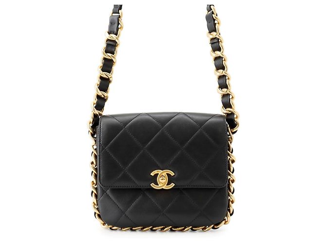 Borsa a tracolla Chanel Matelassé Small in pelle d'agnello nera Nero