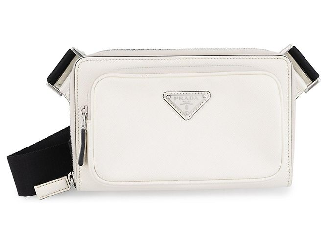 Borsa a tracolla Prada Saffiano in White Bianco