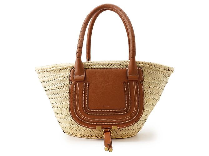 Sac à main cabas moyen Chloé Marcie en raphia Marron