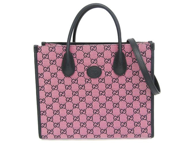 Sac à épaule/cabas Small Gucci GG Canvas Interlocking G Rose Bleu Marine