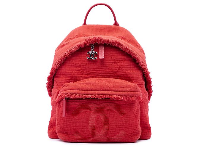 Chanel Red Quilted Canvas Front Pocket Fringe Backpack