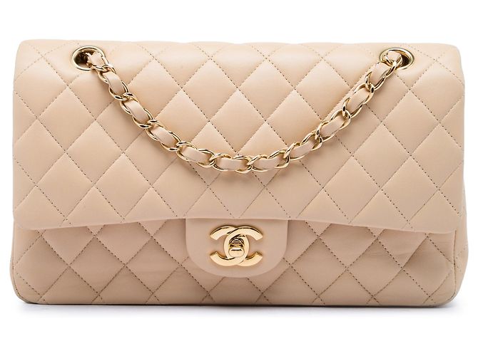 Chanel Beige Medium Classic Lambskin Double Flap