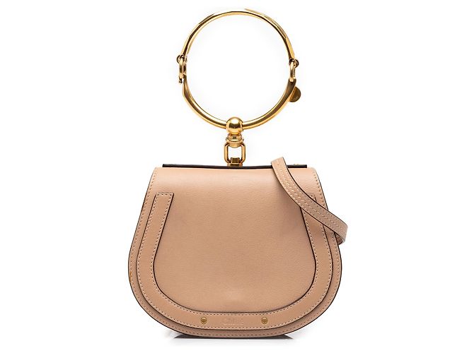 Mala Nile Chloé Pequena em Pele Bege com Alça de Pulso