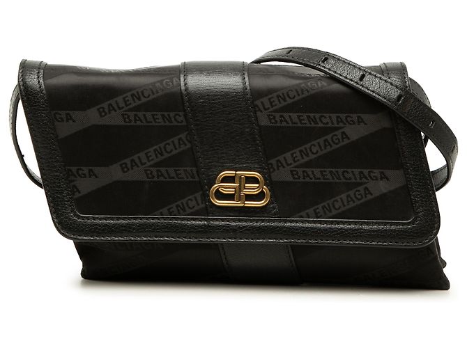 Portafoglio a tracolla Balenciaga Black Nylon BB Monogram Shift Nero