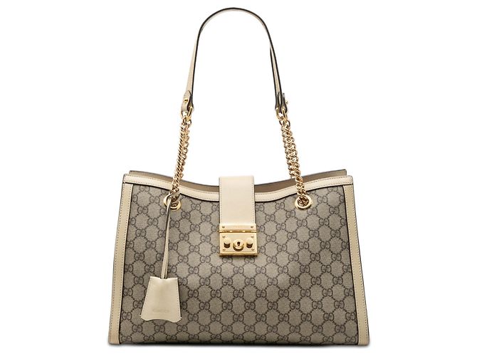 Padlock Borsa Tote Gucci Beige Medium GG Supreme con Lucchetto