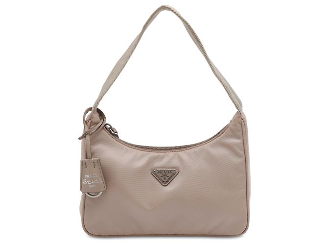 Bolsa de Ombro Prada Mini Tessuto Re Edition 2000 Bege