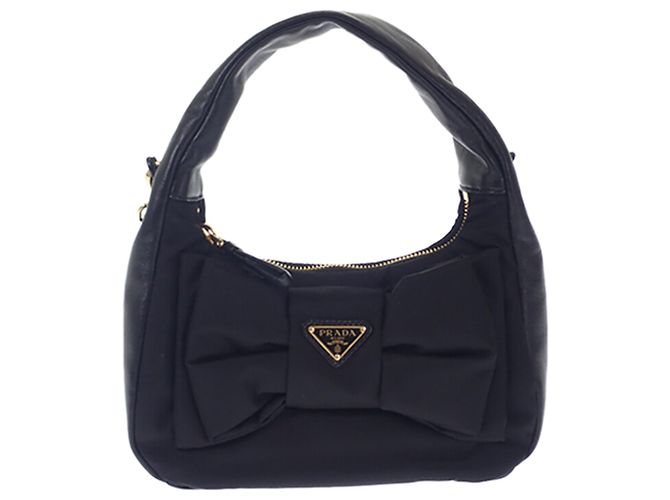 Borsa Prada Black Mini Re Nylon and Nappa Bow Satchel Nero