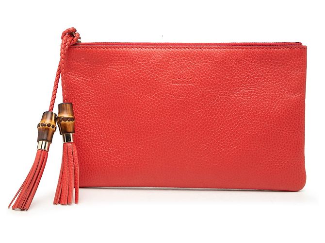 Bamboo Clutch Gucci in pelle di vitello rossa con bambù Rosso