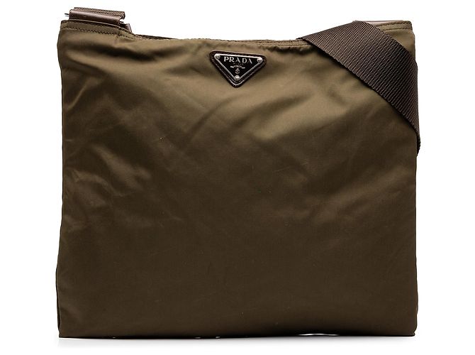 Borsa a tracolla Prada in Tessuto marrone con chiusura a zip Cachi